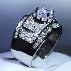 Elegant Men's 925 Silver Lab-Created Diamond Wedding Ring Band Sz 13